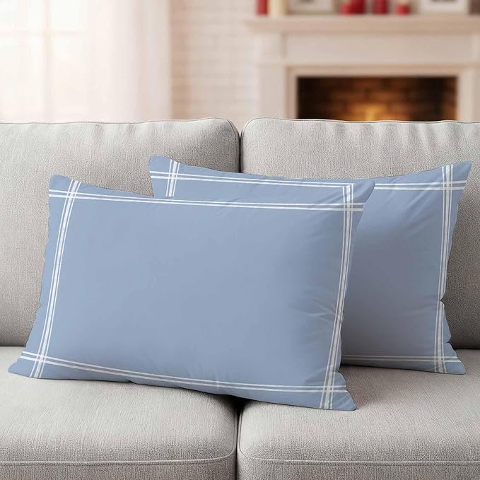 Light Blue Outdoor Pillow Covers 20"x12" Set of 2, Solid Color Waterproof Throw Pillow Covers for Patio Furniture, Decorative Cushion Covers for Porch