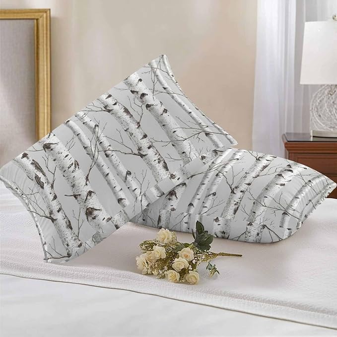 Nature Birch Trees Outdoor Pillow Covers 20"x12" Set of 2, Modern Gray Modern Tree Bark Texture Forest Waterproof Throw Pillow Covers for Patio Furniture, Decorative Cushion Covers for Porch