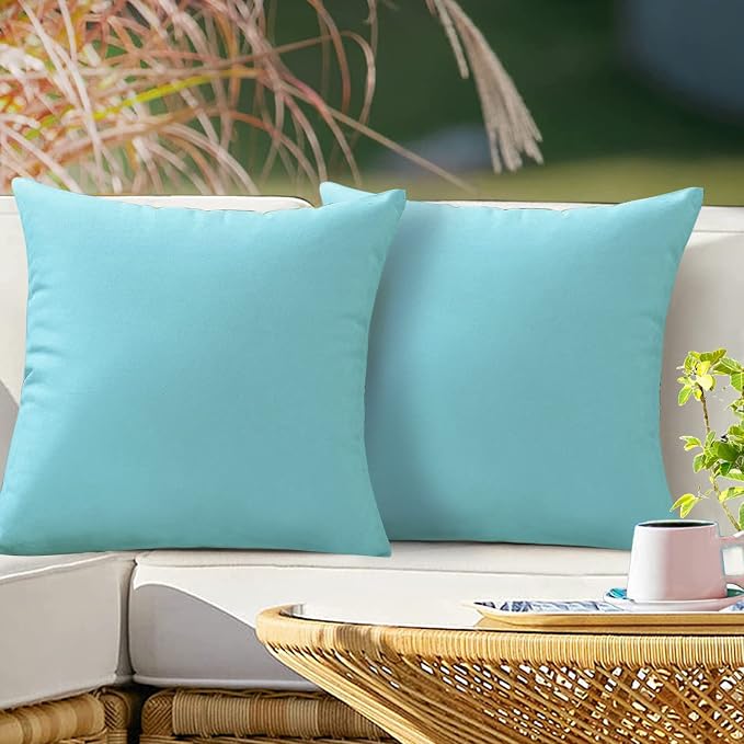 VAKADO Outdoor Waterproof Throw Pillow Covers 24X24 Set of 2 Decorative Aqua Patio Furniture Turquoise Cushion Cases Outside Decor for Couch Garden Bench Porch