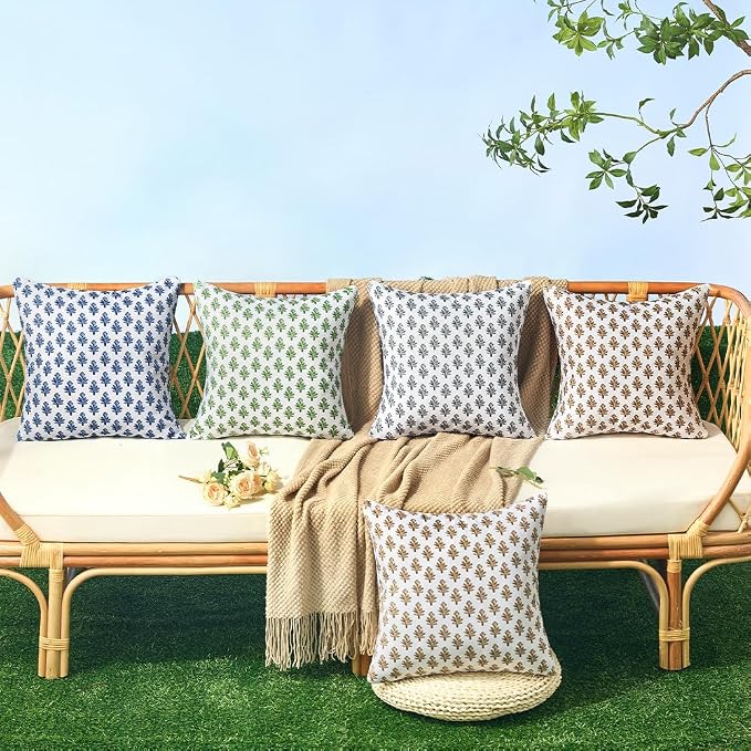 Outdoor Pillow Covers 20x20 Set of 2 Boho Navy Bule Floral Accent Print Decorative Throw Pillow Cases for Outdoor Waterproof Patio Furniture Garden Porch Sofa Bed Cushion Covers Home Decor JB005-E20