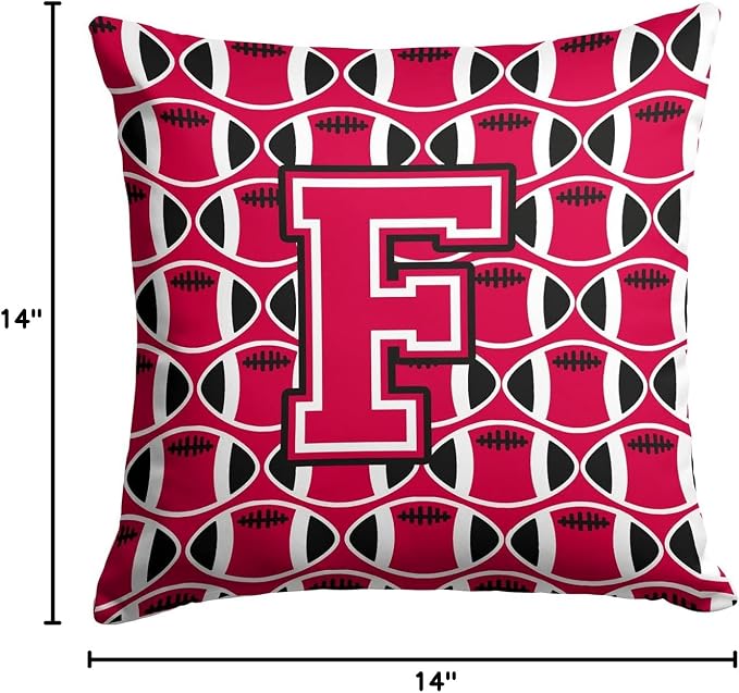Caroline's Treasures CJ1079-FPW1414 Letter F Football Crimson and White Fabric Decorative Pillow 100% Machine Washable Pillow, Indoor or Outdoor Decorative Throw Pillow for Couch, Bed or Patio