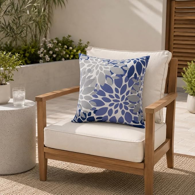 Outdoor Pillows Waterproof 18×18 Inch Decorative Throw Pillows with Inserts | Set of 2 Fade Resistant Outdoor Square Patio Pillows for Coach Couch Sofa Patio Furniture