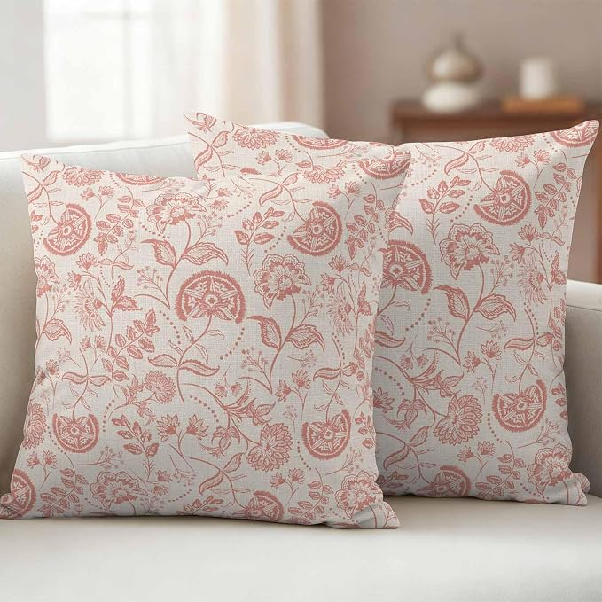 Outdoor Pillow Covers 26x26 Set of 2, Abstract Spring Floral Waterproof Patio Throw Pillow Covers for Couch Sofa Chair, Farmhouse Summer Botanical Rustic Decorative Pillowcases for Throw Pillows
