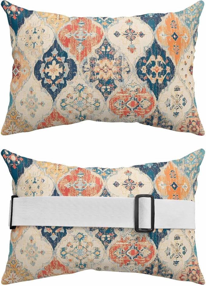 Pack of 2 Outdoor Lumbar Cushions with Inserts, Boho Vintage Abstract Art Rustic Morocco Texture Waterproof Fluffy Fade Body Pillows, Patio Furniture Pillow for Home Balcony Garden Decor 12x20IN