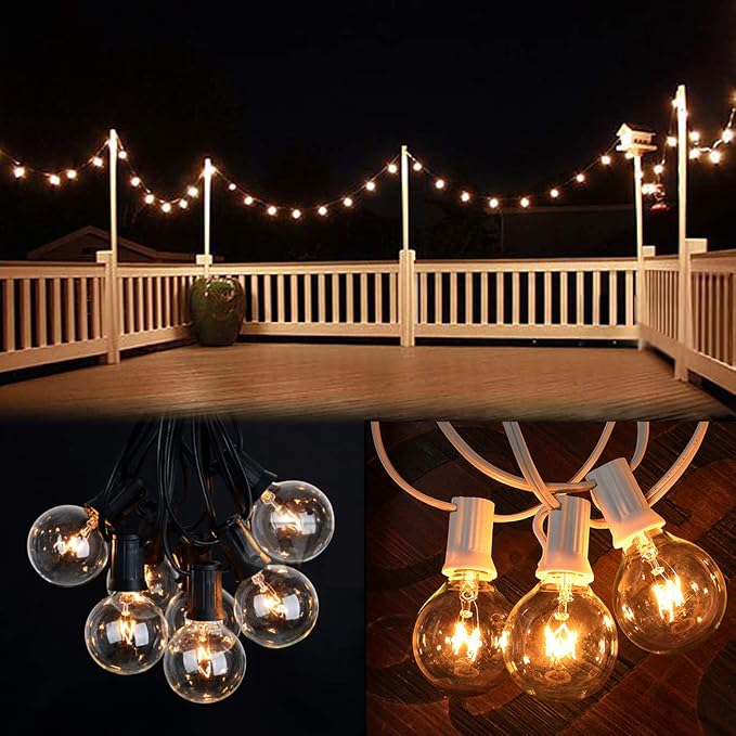 Abeja 50Ft Outdoor Patio String Lights with 53 Clear Globe G40 Bulbs | Hanging Backyard Deck String Light for Patio Porch Bistro Gazebos Pergolas Balcony Wedding Gathering Parties Decor, White