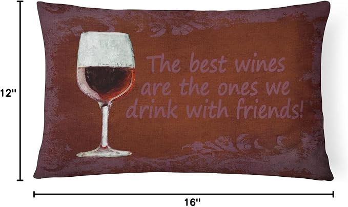 Caroline's Treasures SB3068PW1216 The Best Wines are The Ones we Drink with Friends Canvas Fabric Decorative Pillow Machine Washable, Indoor Outdoor Decorative Pillow for Couch, Bed or Patio, 12HX16W