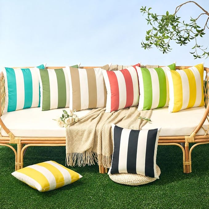 Allorry Outdoor Pillow Covers 18x18 Light Brown Striped Outdoor Decor 07L18 | Striped Pillow Covers|for Spring Summer Outdoor Waterproof Garden Patio Furniture Sofa Bed Home Decor