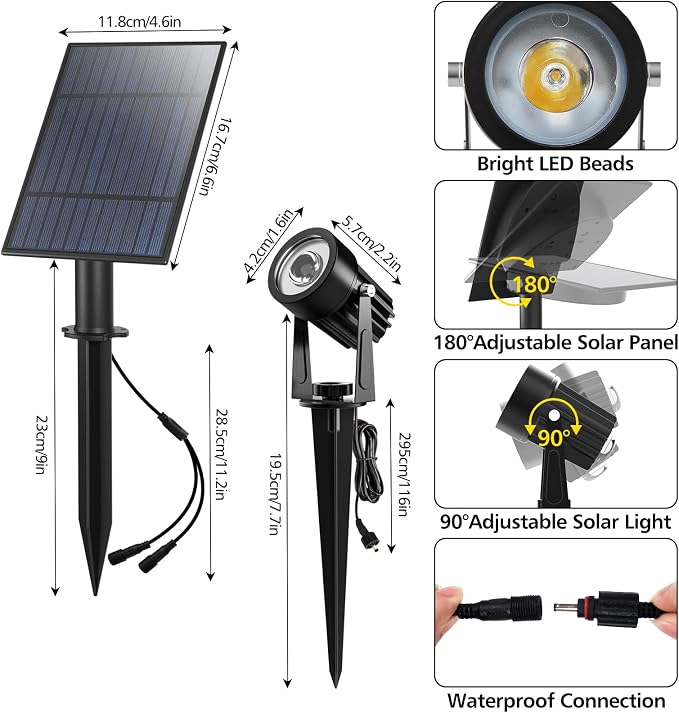 T-SUN Blue Solar Spotlights Outdoor, 2-in-1 Waterproof Solar Landscape Spotlights, 2 Lighting Modes Adjustable Solar Lights for Trees, Yard, Garden, Pathway, Patio, Pool Area(Blue)
