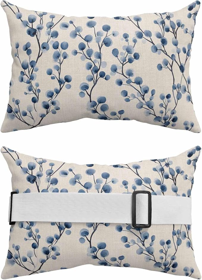 Pack of 2 Outdoor Lumbar Cushions with Inserts, Spring Flower Branch Tree Plant Linen Background Waterproof Fluffy Fade Body Pillows, Patio Furniture Pillow for Home Balcony Garden Decor 11x16IN