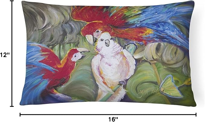Caroline's Treasures JMK1018PW1216 Menage-a-Trois Parrots Canvas Fabric Decorative Pillow Machine Washable, Indoor Outdoor Decorative Pillow for Couch, Bed or Patio, 12HX16W