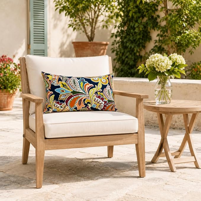 Pack of 2 Patio Lumbar Pillows 12"x20" | Fade Resistant Outdoor Waterproof Lumbar Pillow with Inners Decorative Garden Lumbar Cushions for Home Patio Terrace Sofa