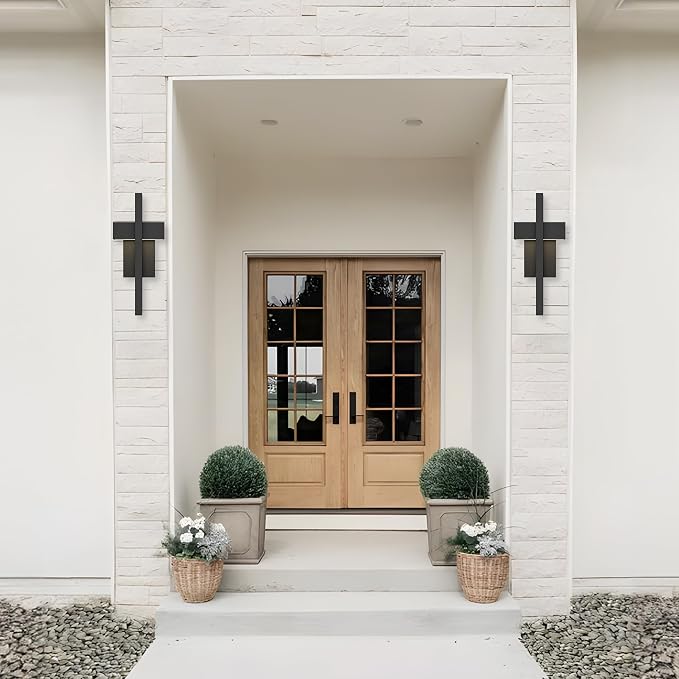 LamQee Modern Outdoor Wall Lights 3000K Integrated LED Outdoor Wall Sconces Lighting, Contemporary Exterior Lighting Fixtures Outside Wall Mount Lights for House Porch Front Door Garage, Matte Black