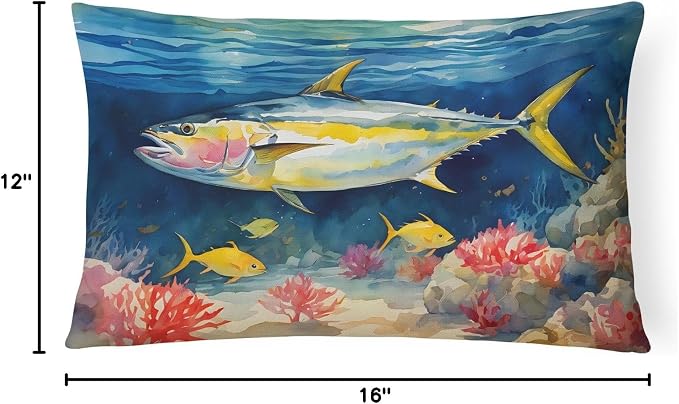Caroline's Treasures DAC2842PW1216 Yellowfin Tuna Throw Pillow Machine Washable, Indoor Outdoor Decorative Pillow for Couch, Bed or Patio, 12HX16W