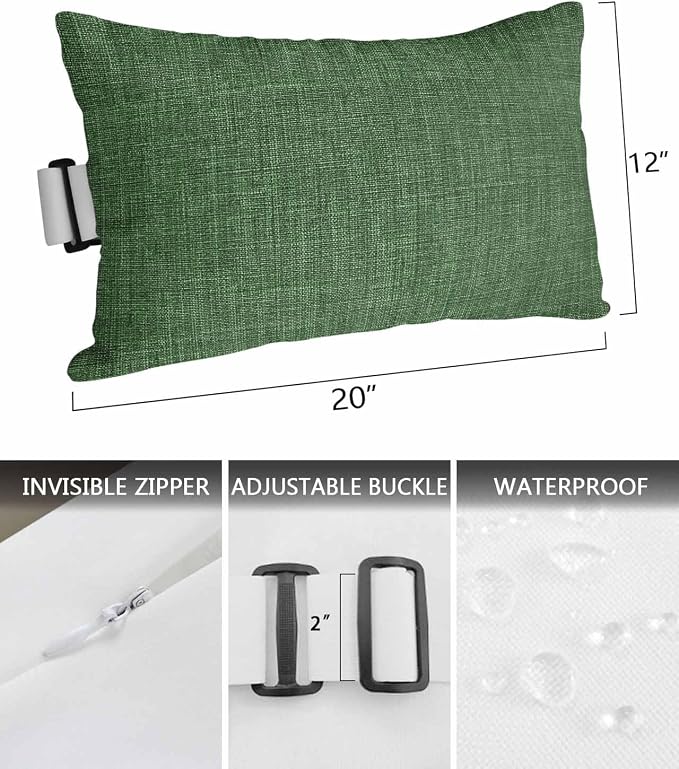 Pack of 4 Outdoor Lumbar Pillow Covers 12x20 Inch, Dark Green Burlap Texture Waterproof Throw Pillow Covers Set, Farmhouse Vintage Green Indoor&Outdoor Decorative Cushion Cases for Patio Porch Beach