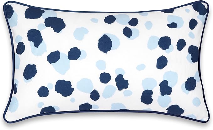 Hofdeco Premium Coastal Patio Indoor Outdoor Lumbar Pillow Cover Only, 12"x20" Water Repellent for Backyard, Couch, Navy Blue Leopard with Piping