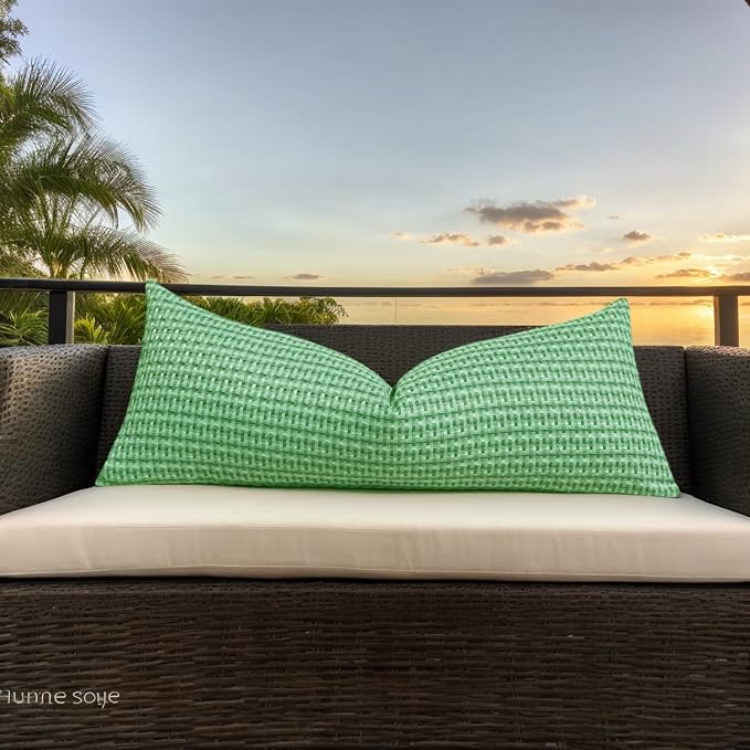 Kevin Textile Outdoor Waterproof 14"x36" Pillow Cover 1 Pack, Sage Green | Water Resistant Weaving Faux Linen Texture Throw Pillow Covers, Outside Decorative Pillowcases for Garden Patio Balcony Couch