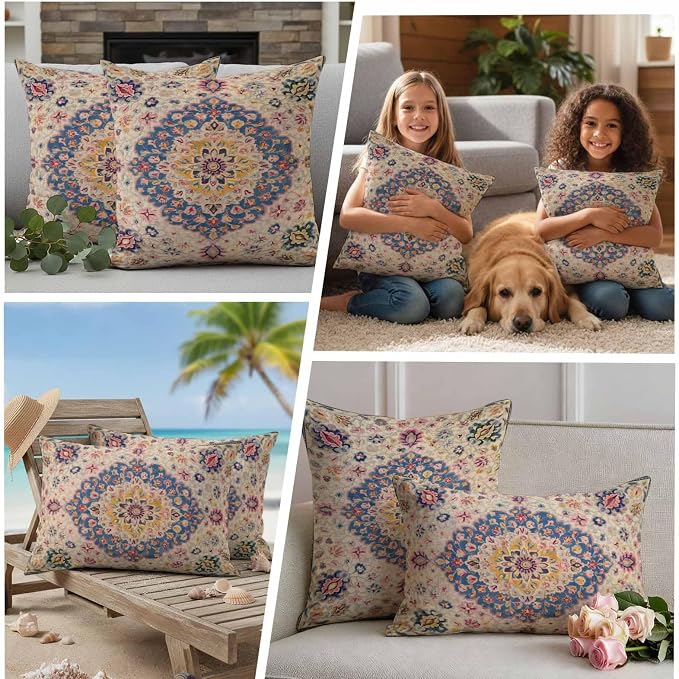 Boho Southwest Waterproof Outdoor Pillow Covers Set of 2 Home Decor, Vintage Country Ethnic Nation Motifs Pillowcase Patio Pillow Covers for Couch Bench Furniture Garden 24x24in