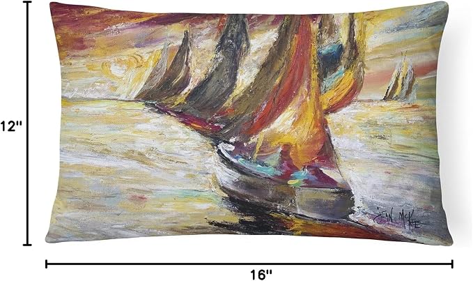Caroline's Treasures JMK1062PW1216 Red Sails Sailboat Canvas Fabric Decorative Pillow Machine Washable, Indoor Outdoor Decorative Pillow for Couch, Bed or Patio, 12HX16W