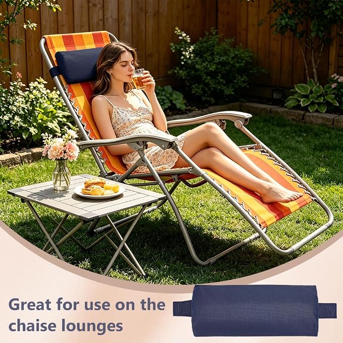 BENECREAT 2Pcs Outdoor Chaise Lounge Head Pillow, Outdoor Patio Pillows with Adjustable Strap for Patio Chair Recliner Head Support, Prussian Blue