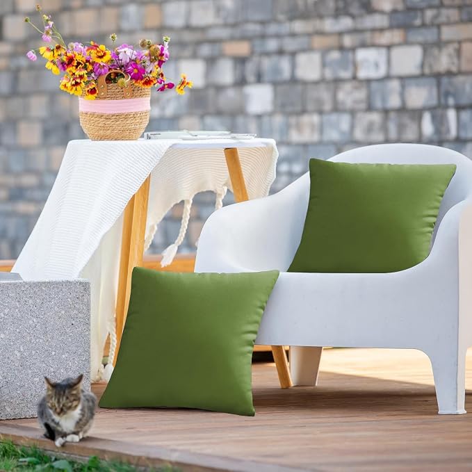 VAKADO Outdoor Waterproof Throw Pillow Covers 16X16 Set of 2 Decorative Army Green Patio Furniture Cushion Cases Outside Decor for Couch Garden Bench Porch