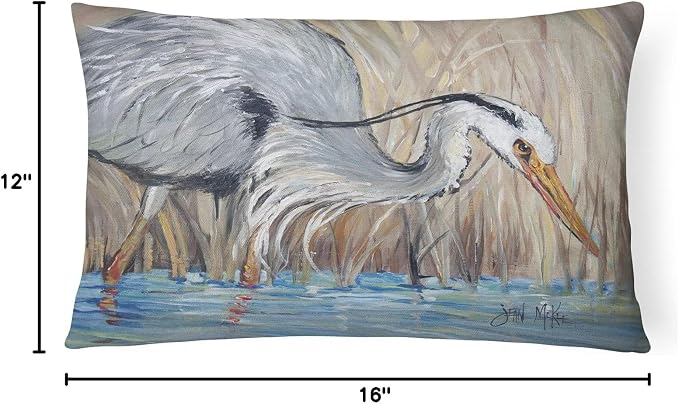 Caroline's Treasures JMK1013PW1216 Blue Heron in the Reeds Canvas Fabric Decorative Pillow Machine Washable, Indoor Outdoor Decorative Pillow for Couch, Bed or Patio, 12HX16W