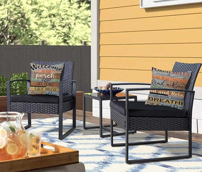 Porch Rules Sign Outdoor Pillow Covers Waterproof Welcome to Our Porch Patio Pillow Covers for Couch Bench Patio Furniture Set of 2 (Brown, 16x16)