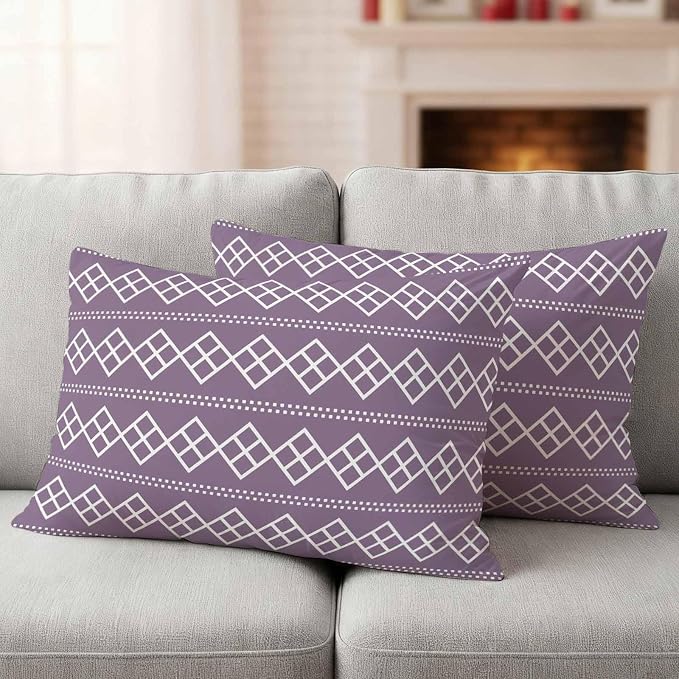 Purple Boho Outdoor Pillow Covers 20x12 Inch Lumbar Pillow Covers Set of 2 Waterproof Decorative Throw Pillow Cases Vintage Ethnic Tribe Abstract Art Cushion Covers for Patio Furniture Garden Couch