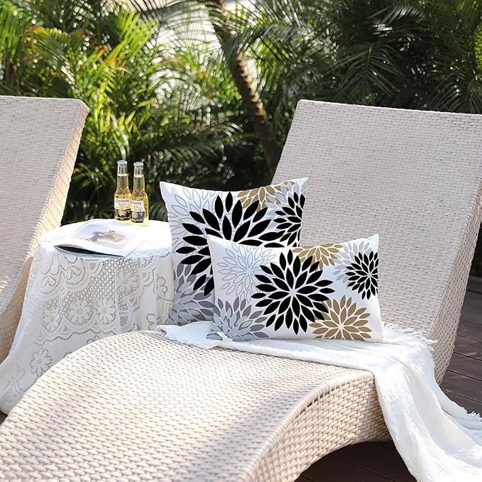 DFXSZ Outdoor Waterproof Pillow Covers 12x20 Set of 2 Black Brown Flower | Spring Summer Waterproof Flower Throw Pillowcases(No Inserts)Outdoor Decor for Patio Funiture Garden Polyester Covers