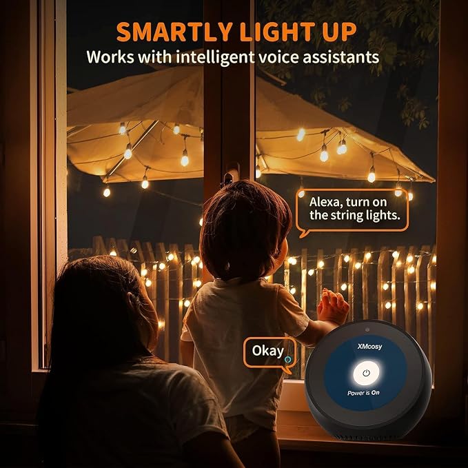 XMCOSY+ Patio Lights, Smart 50Ft Outdoor String Lights with 25 G40 Bulbs | Dimmable LED globe bulbs, APP control, works with Alexa, IP65 waterproof, connectable design for outdoor patio decor