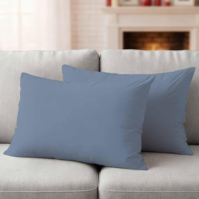 Lumbar Pillow Covers 12 x 20 Inches, Blue Pure Color Waterproof Throw Pillow Cover Set of 2, Aesthetics Contemporary Luxury Decorative Rectangle Cushion Covers for Patio/Couch/Garden