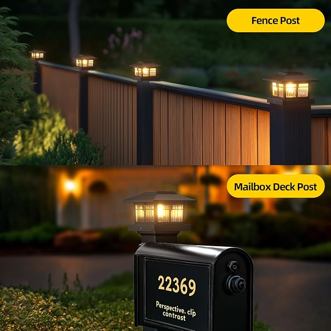 4x4 Solar Post Cap Lights, Classic Black, 2 Pack, Warm & Cool White | Fits 4x4 Wooden and Vinyl Posts,Fence Deck Post Lights,Edison-style bulb