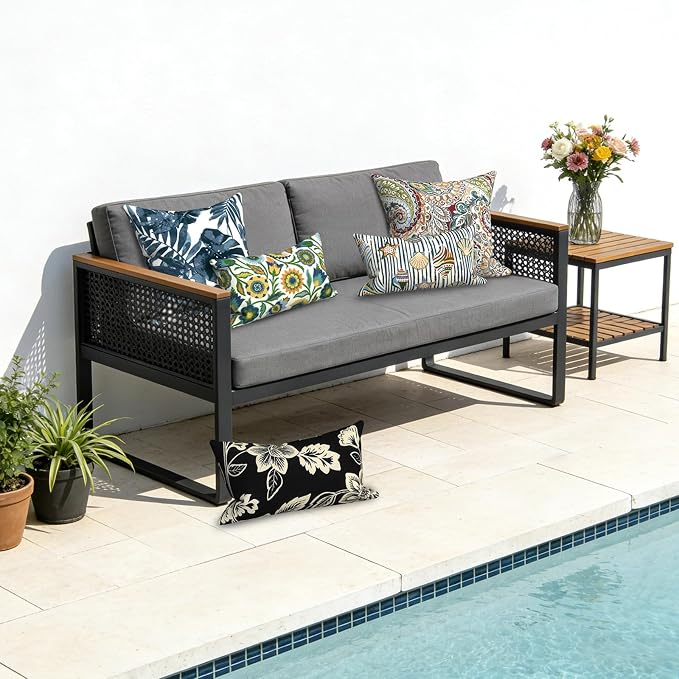 DYTXIII Pack of 2 Waterproof Outdoor Lumbar Pillow with Inserts, 12x20 in Rectangle Decorative Patio Throw Pillow for Home, Sofa,Bench and Patio Furniture, Crayon Shells