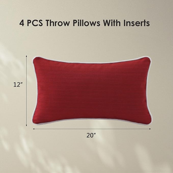 Unimatta Decorative Outdoor Water Repellent Throw Pillows with Inserts, Set of 4, 20" x12" Pillows for Patio, Backyard, Bed, Couch, and Patio Furniture, Red