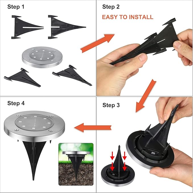 LYHOPE Solar Ground Lights Outdoor, 12 Pack 8 LED Solar Disk Lights Waterproof Garden In-ground Pathway Light Landscape Lighting for Lawn,Yard,Deck,Patio,Walkway (White)