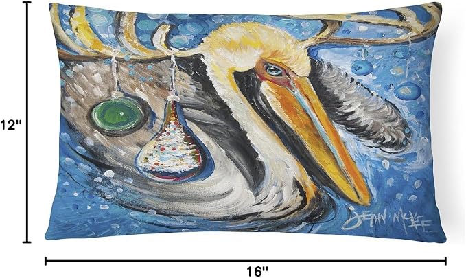 Caroline's Treasures JMK1020PW1216 Pelican Dressed as a Reindeer Canvas Fabric Decorative Pillow Machine Washable, Indoor Outdoor Decorative Pillow for Couch, Bed or Patio, 12HX16W