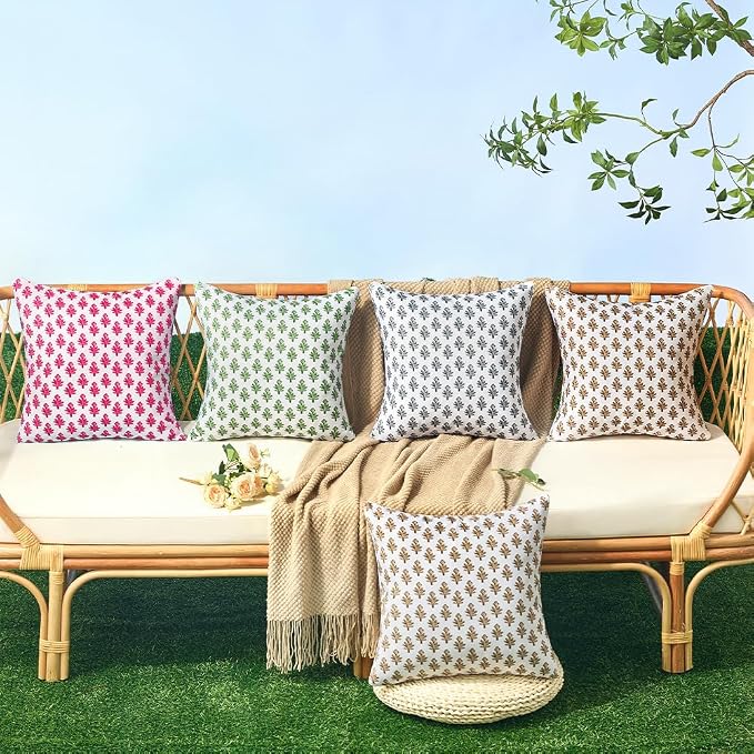 Outdoor Pillow Covers 20x20 Set of 2 Boho Hot Pink Floral Accent Print Decorative Throw Pillow Cases for Outdoor Waterproof Patio Furniture Garden Porch Sofa Bed Cushion Covers Home Decor JB005-F20