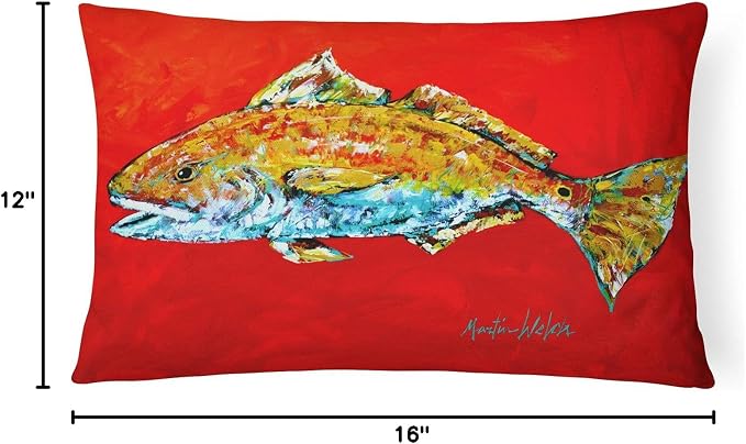 Caroline's Treasures MW1111PW1216 Fish - Red Fish Red Head Canvas Fabric Decorative Pillow Machine Washable, Indoor Outdoor Decorative Pillow for Couch, Bed or Patio, 12HX16W