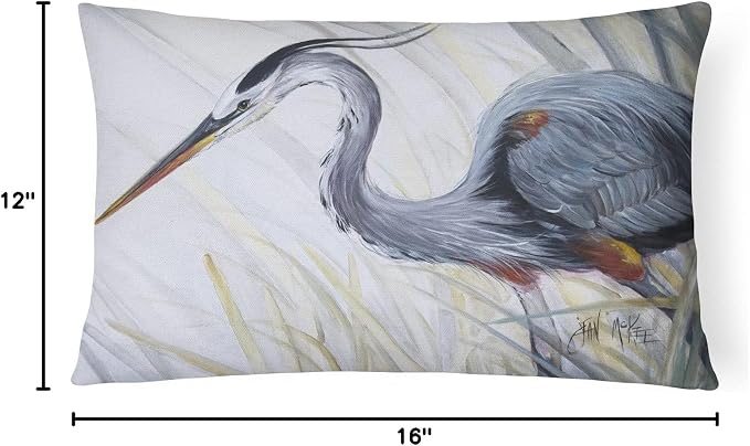 Caroline's Treasures JMK1017PW1216 Blue Heron Frog Hunting Canvas Fabric Decorative Pillow Machine Washable, Indoor Outdoor Decorative Pillow for Couch, Bed or Patio, 12HX16W