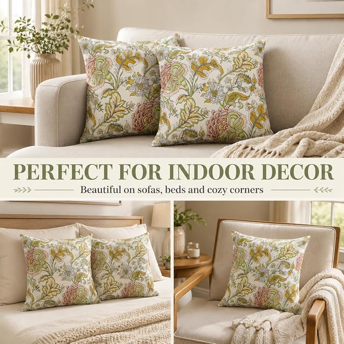 Outdoor Throw Pillows 18×18 Inch Pack of 2 Waterproof Decorative Throw Pillows with Inserts, Square Pillows for Garden Couch Sofa and Patio Furniture