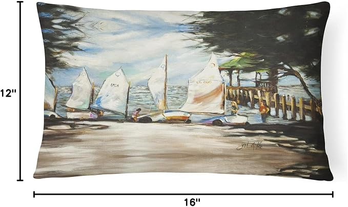 Caroline's Treasures JMK1077PW1216 Sailing Lessons Sailboats Canvas Fabric Decorative Pillow Machine Washable, Indoor Outdoor Decorative Pillow for Couch, Bed or Patio, 12HX16W