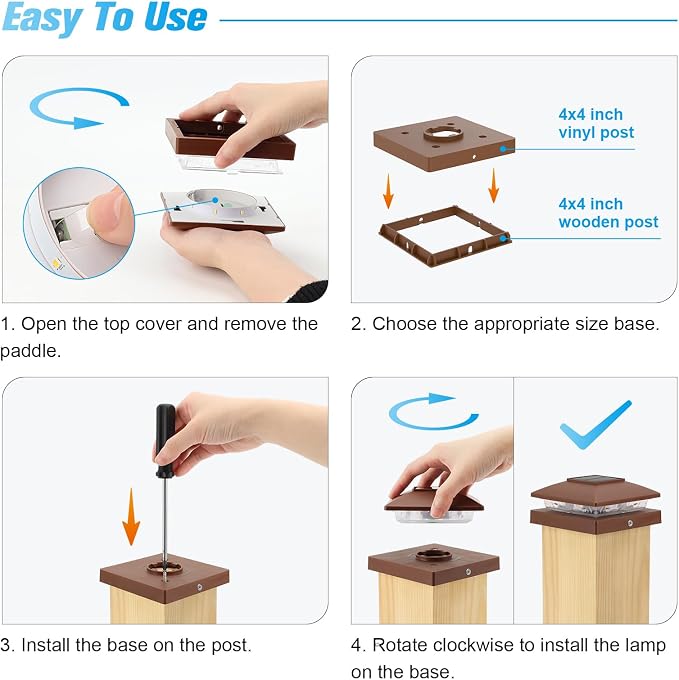 VOLISUN 4x4 Solar Post Cap Light 16pack,Solar Fence - Post Lights Brown Outdoor Waterproof for Wooden/Vinyl Post, with Warm White for Deck