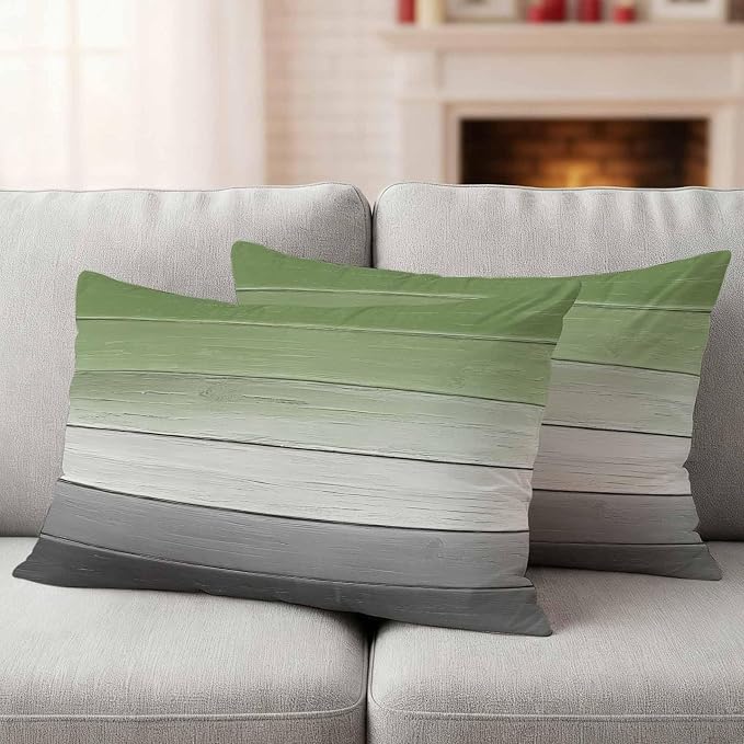 Sage Green Gray Outdoor Pillow Covers 20x12 Inch Lumbar Pillow Covers Set of 2 Waterproof Decorative Throw Pillow Cases Vintage Country Ombre Chic Wooden Grain Cushion Covers for Patio Furniture