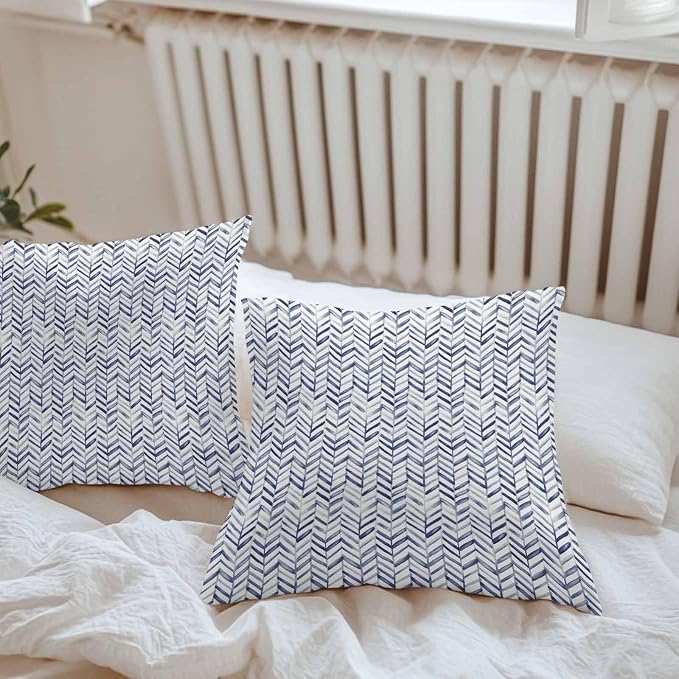 Vandarllin Outdoor Throw Pillows Covers 20x20 inch Set of 2 Waterproof Blue Stripe Lines Decorative Zippered Cushion Covers for Patio Furniture, Abstract Striped Lumbar Pillowcases