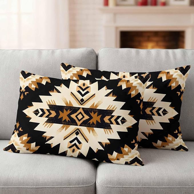 Southwestern Aztec Outdoor Pillow Covers 20x12 Inch Lumbar Pillow Covers Set of 2 Waterproof Decorative Throw Pillow Cases Retro National Style Brown Abstract Cushion Covers for Patio Furniture Garden