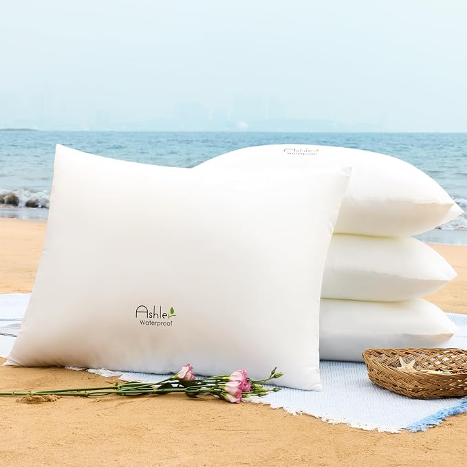 Outdoor Pillows 20 X 26 Pillow Inserts Pack of 4, Water-Resistant Decorative Premium Lumbar Pillow Stuffer Sham Waterproof Pillow for Sofa Couch, Porch Patio Living Room Bedroom Furniture