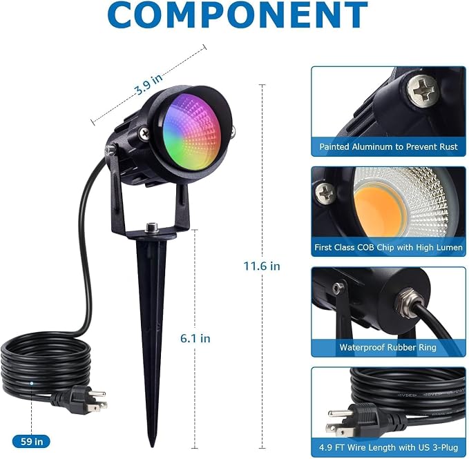 SUNVIE RGB Spot Lights Outdoor 12W LED Color Changing Landscape Lights with Remote Control 120V RGBW Landscape Lighting Waterproof Outdoor Spotlight for Yard Garden Patio Lawn Decorative, 2 Pack