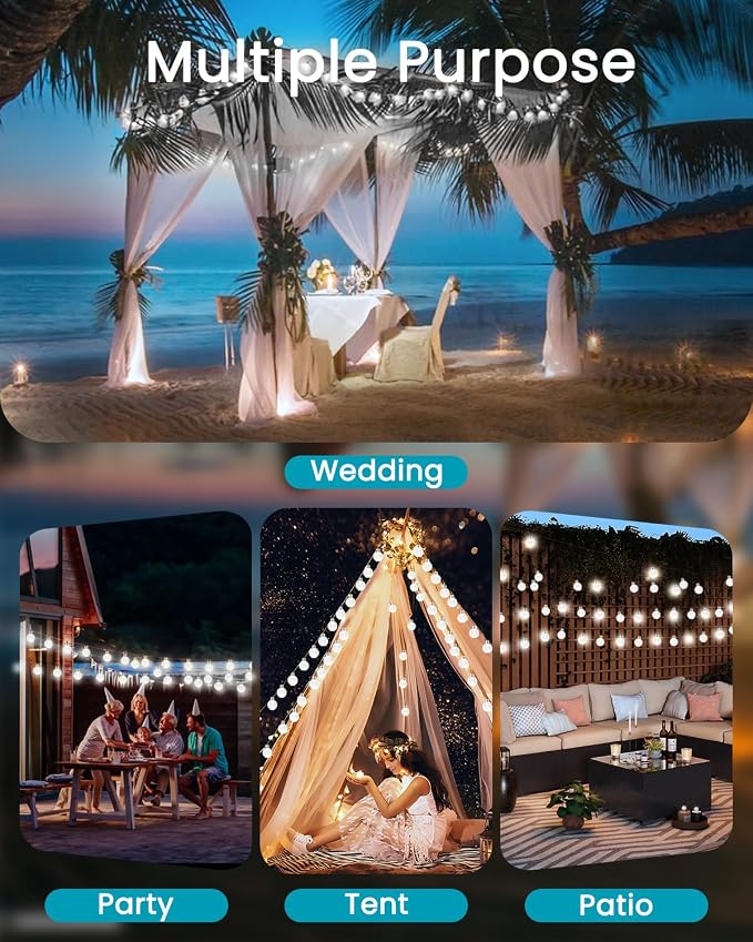 Solar String Lights Outdoor Waterproof 2 Pack 120 LED 72FT Patio Lights | White Crystal Globe, 8 Lighting Modes, Auto On/Off, Solar Powered String Light for Outside Yard Wedding Party Decorations
