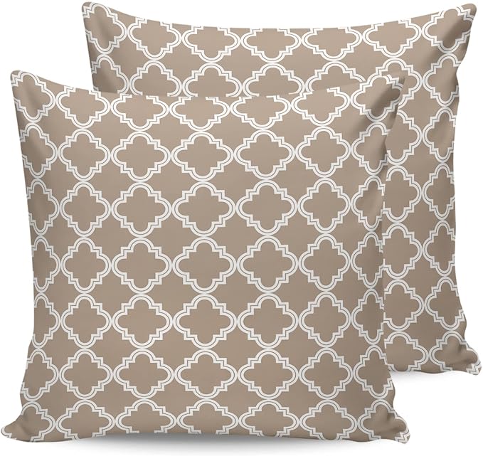 Outdoor Waterproof Pillow Covers for Patio Furniture Moroccan Pattern Decorative Throw Pillow Cover Beige Pillowcases Set of 2 Cushion Case for Sofa Couch Chair Home Decor 18x18 inch
