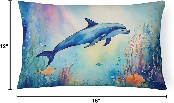 Caroline's Treasures DAC2786PW1216 Dolphin Throw Pillow Machine Washable, Indoor Outdoor Decorative Pillow for Couch, Bed or Patio, 12HX16W