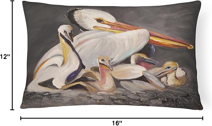 Caroline's Treasures JMK1026PW1216 White Pelicans Canvas Fabric Decorative Pillow Machine Washable, Indoor Outdoor Decorative Pillow for Couch, Bed or Patio, 12HX16W